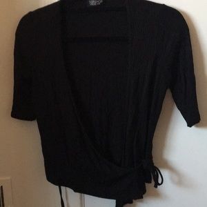Top shop black ribbed wrap top